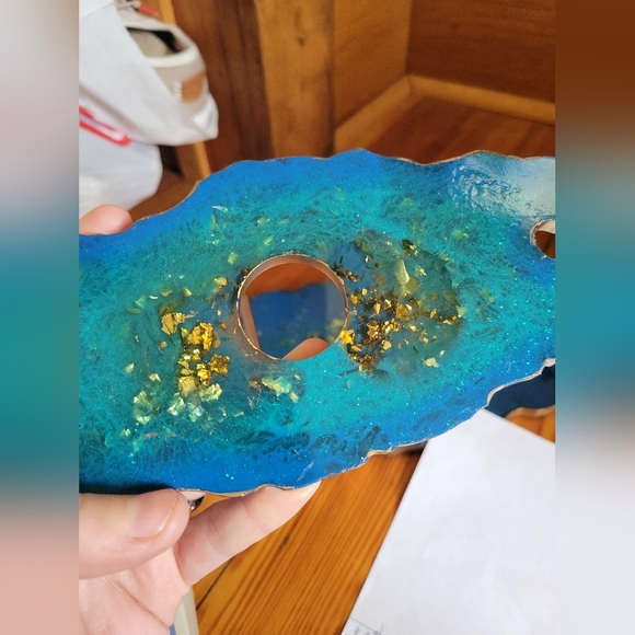 Blue gold custom resin tray coaster and wine glass holder set bundle - Picture 9 of 11